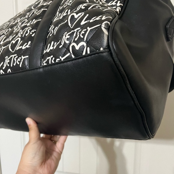 Luv Betsey Johnson Black and White Logo Print Weekender Duffle Bag Luggage - Picture 8 of 15